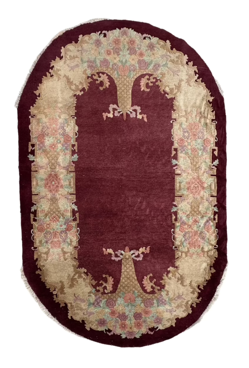 5'x8' Vintage Art Deco Rug | Maroon Wool Area Rug