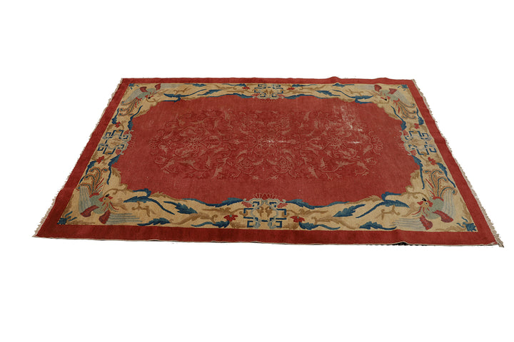 5'x8' Vintage Chinese Art Deco Rug | Salmon Vintage Deco Rug