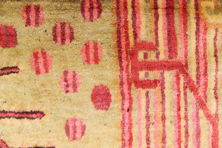 5'x8' Vintage Khotan Hand-Knotted Rug – Floral Green & Red Rug