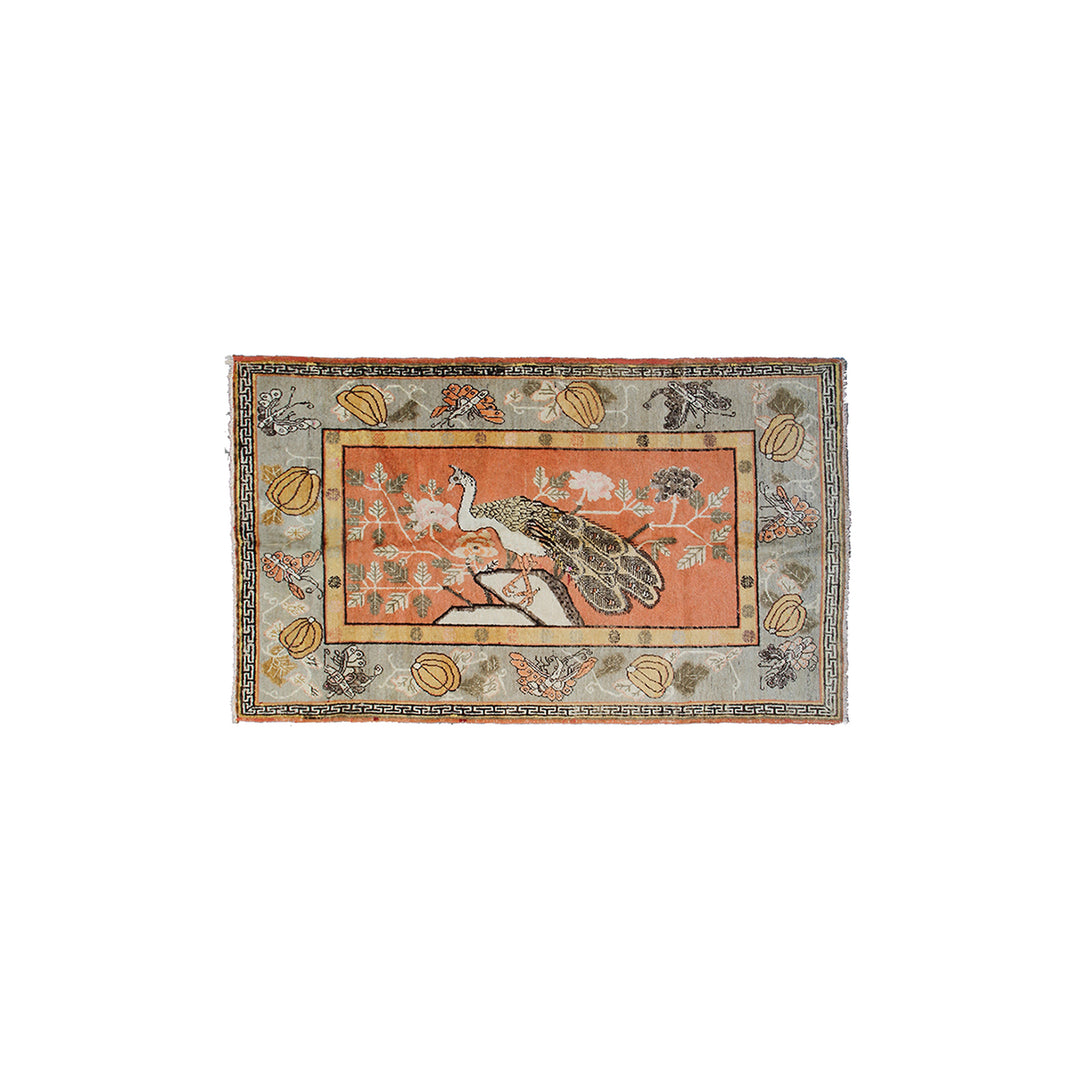 5'x8' Vintage Wool Rug | Peacock Pictorial Tapestry Rug