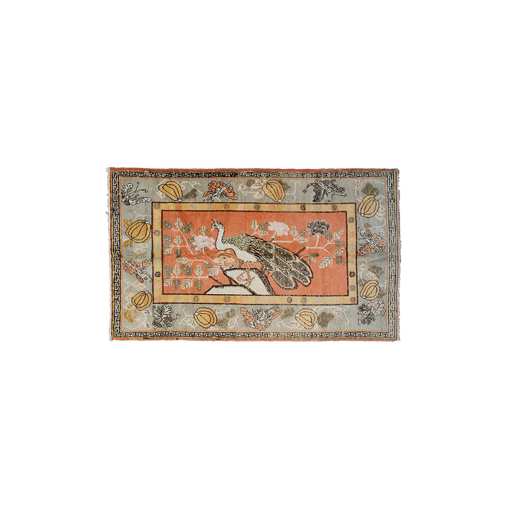 5'x8' Vintage Wool Rug | Peacock Pictorial Tapestry Rug