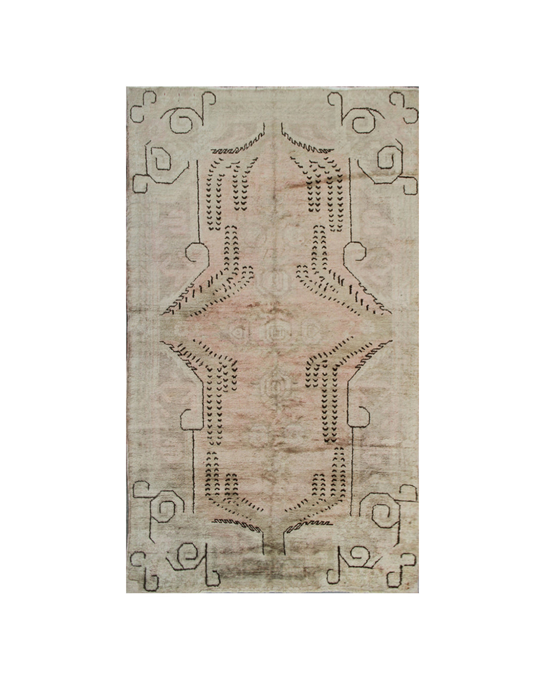 Authentic antique hand-knotted Samarkand Khotan wool rug with French Savonnerie influence in soft pastel pink and green floral design