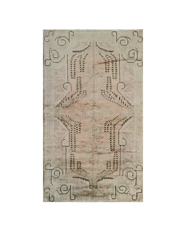 Authentic antique hand-knotted Samarkand Khotan wool rug with French Savonnerie influence in soft pastel pink and green floral design