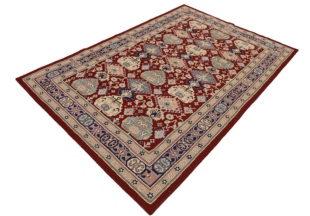 6'x9' Area Rug | Burgundy Indian Chain Stitch Rug