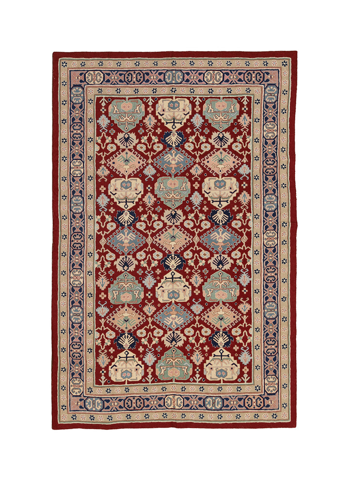 Decorative rug with intricate patterns on a white background