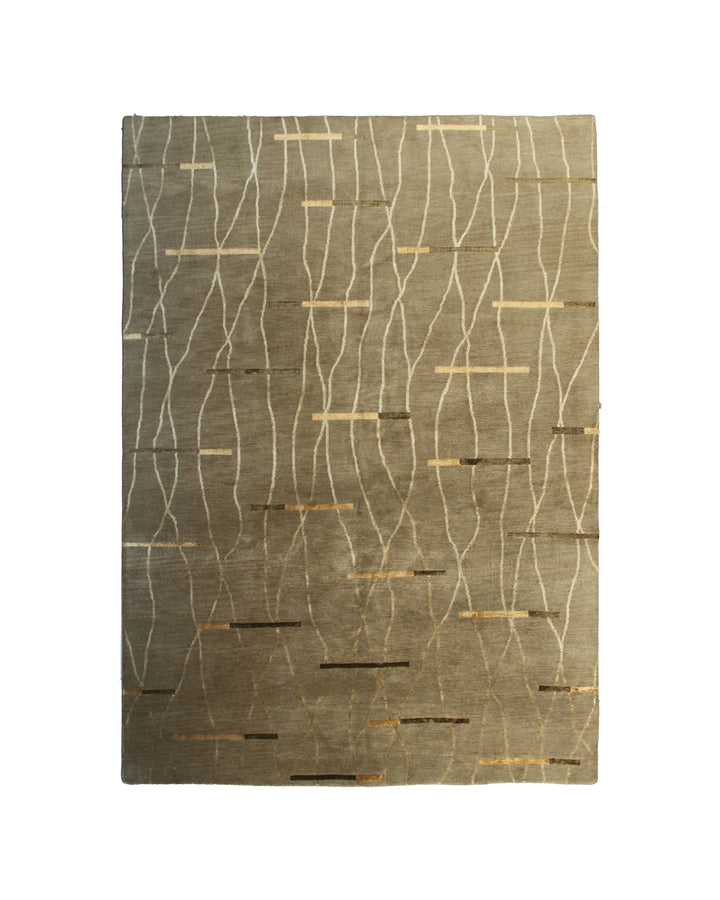 6' x 9' Hand-Knotted Tibetan Wool & Silk Rug Modern / Contemporary Design