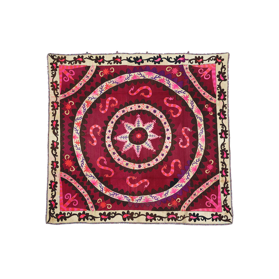8x8 Vintage Uzbek Suzani Hand-Embroidered Silk Tapestry | Ariana Rugs