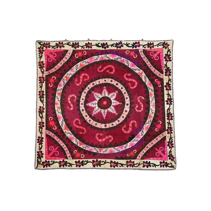 8x8 Vintage Uzbek Suzani Hand-Embroidered Silk Tapestry | Ariana Rugs