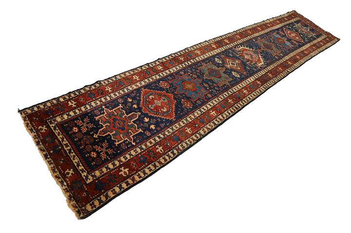3'x16' Antique North-West Persian Runner Rug | Geometric Design