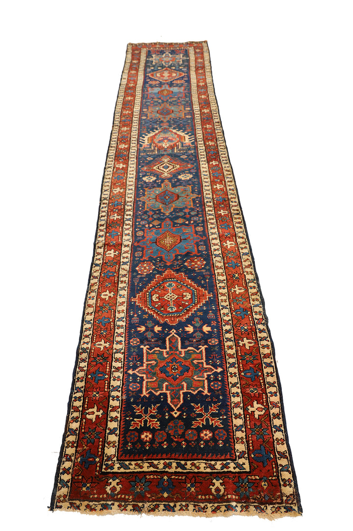 3'x16' Antique North-West Persian Runner Rug | Geometric Design