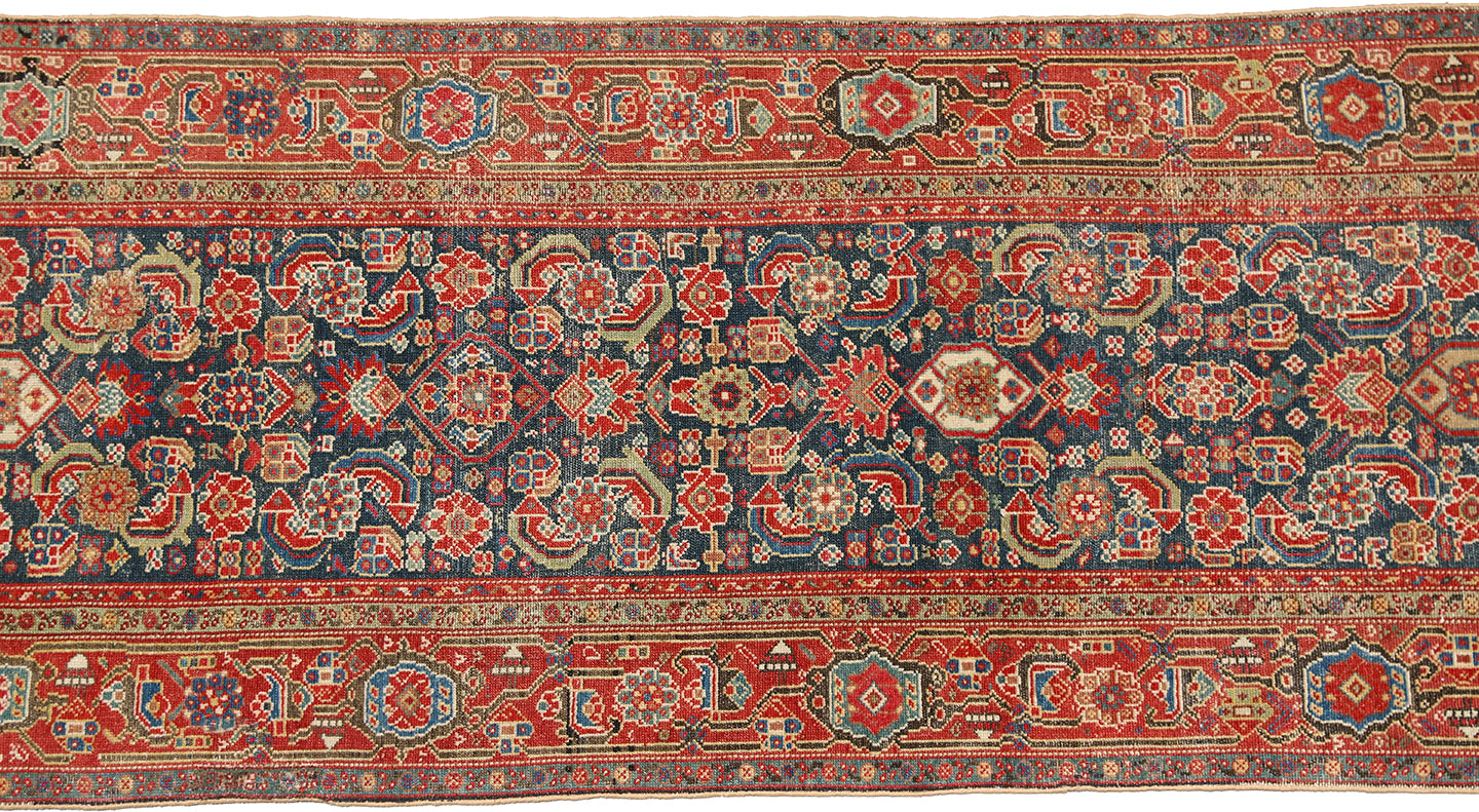 4'x15' Rare Teal Blue and Red Antique Persian Malayer Runner Rug