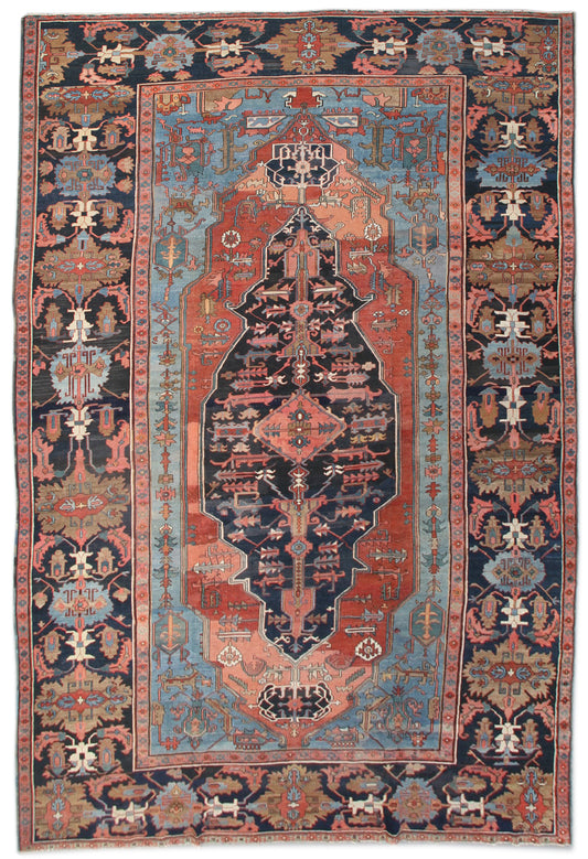 11'x18' Navy Blue Rust Ivory Antique Bakhshayesh NW Persian Rug