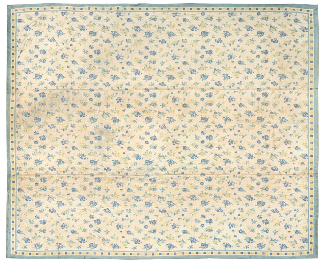 Antique European Floral Blue Area Rug – 13' x 14'5"