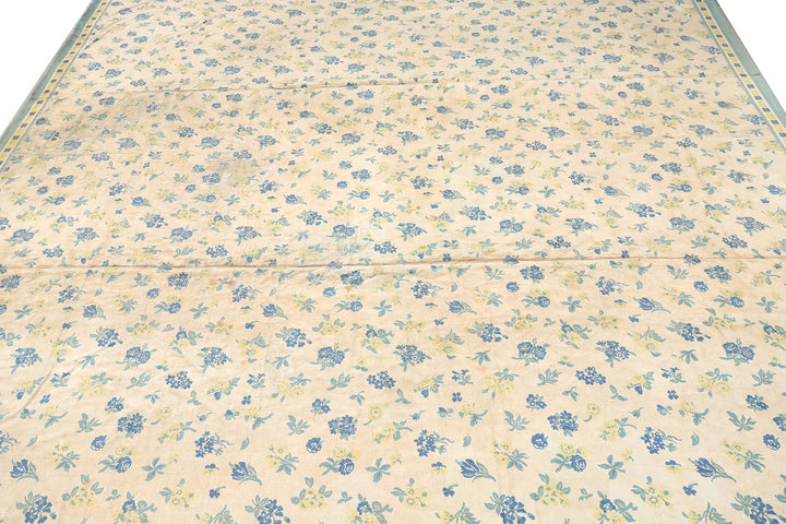 Antique European Floral Blue Area Rug – 13' x 14'5"