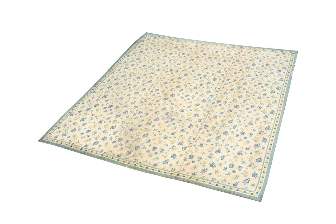 Antique European Floral Blue Area Rug – 13' x 14'5"