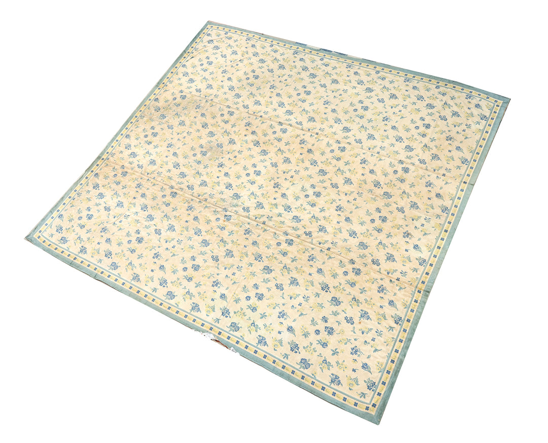 Antique European Floral Blue Area Rug – 13' x 14'5"