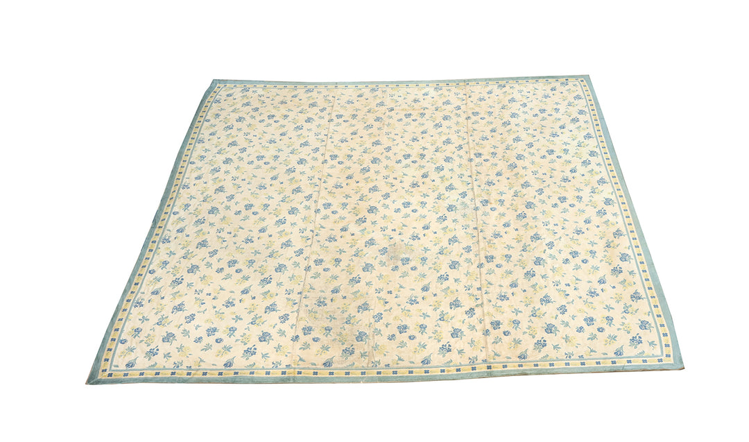 Antique European Floral Blue Area Rug – 13' x 14'5"