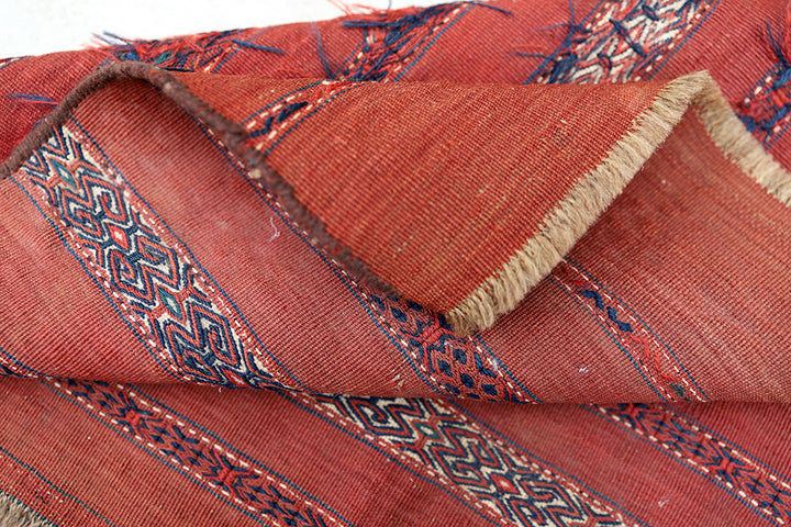 Antique Turkman Juwal | Handwoven Soumak & Kilim Weave | Geometric Tribal Design