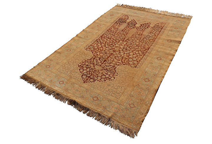 Antique Turkish Kayseri | Gold and Burgundy Rug