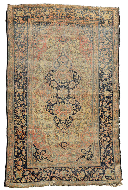 4'x7' Antique Persian Muhtashim Kashan Rug
