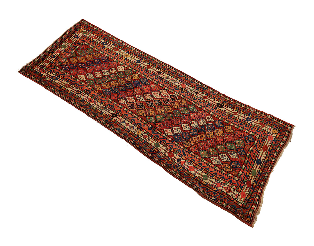 5'x13' Persian Kurdish Tribal Geometric Rug | Hand-Knotted Wool | Women Weavers