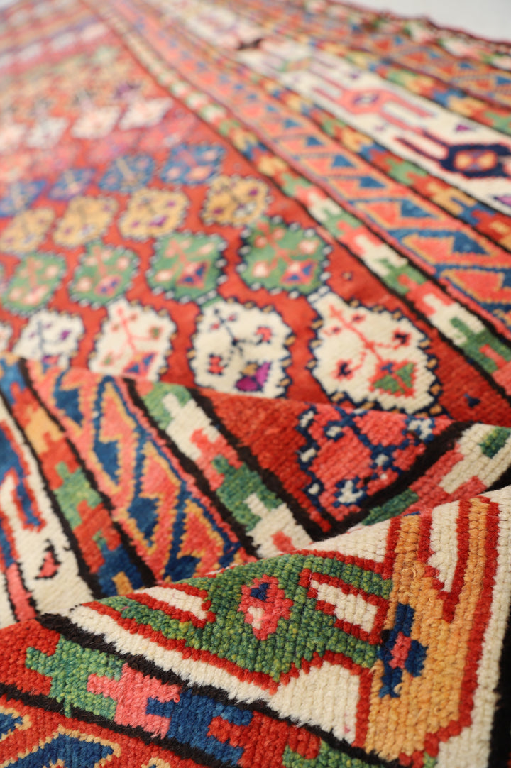 5'x13' Persian Kurdish Tribal Geometric Rug | Hand-Knotted Wool | Women Weavers