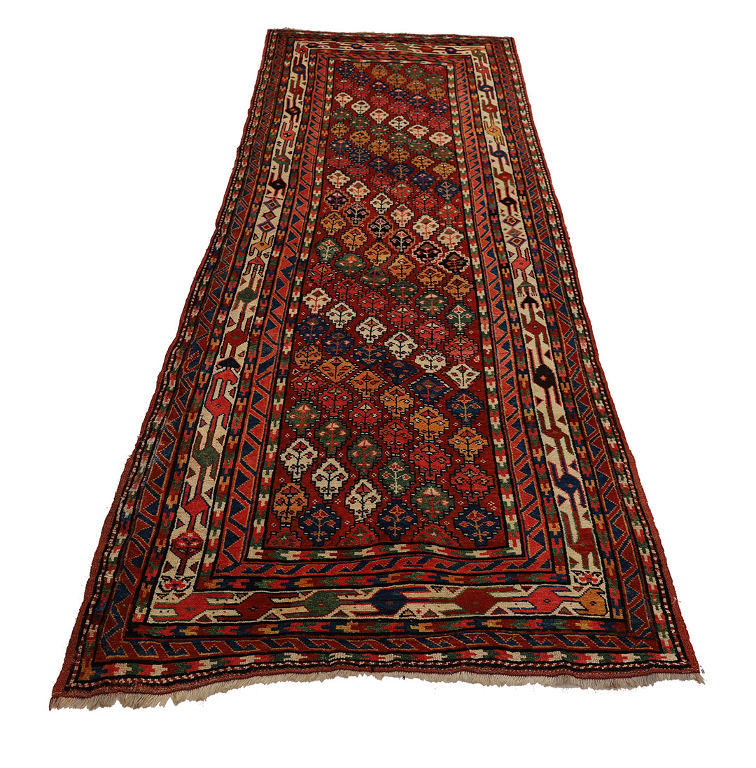 5'x13' Persian Kurdish Tribal Geometric Rug | Hand-Knotted Wool | Women Weavers