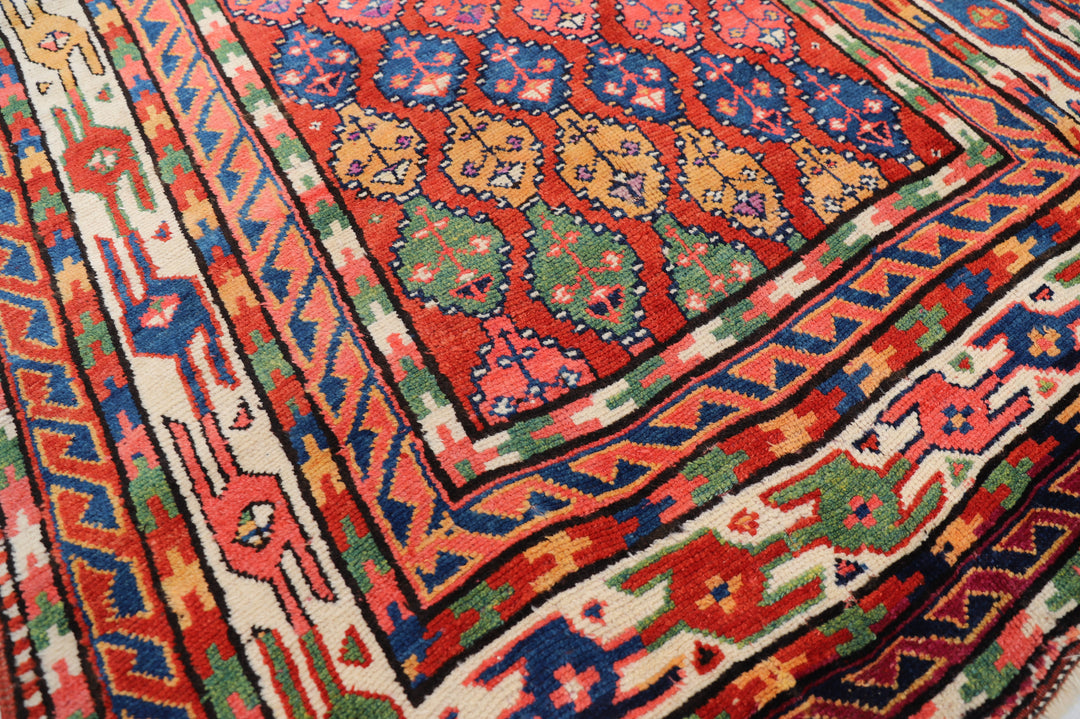 5'x13' Persian Kurdish Tribal Geometric Rug | Hand-Knotted Wool | Women Weavers