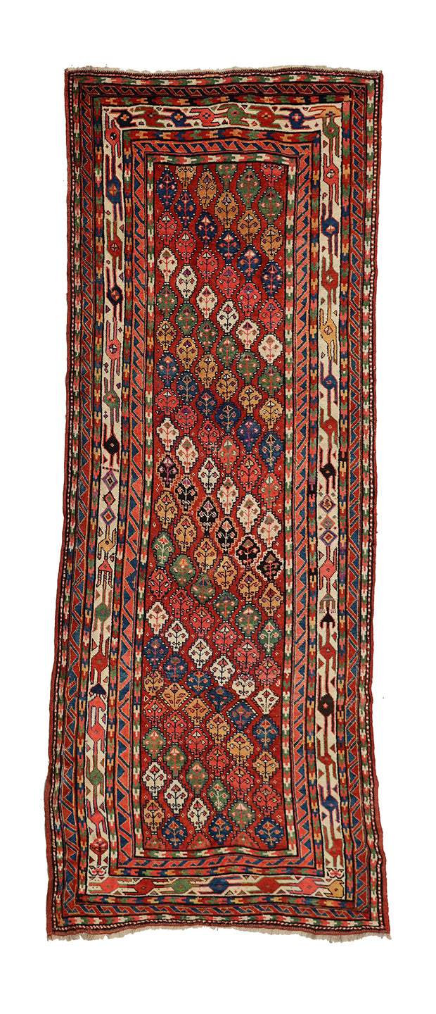 5'x13' Persian Kurdish Tribal Geometric Rug | Hand-Knotted Wool | Women Weavers