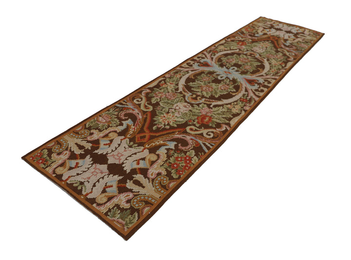 3'x13' Wool Runner Rug | Floral & Contemporary Kilim Runner Rug