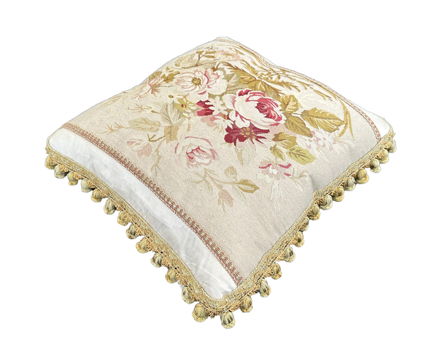 17" x 19" Silk and Wool Hand-woven Aubusson Style Pillow