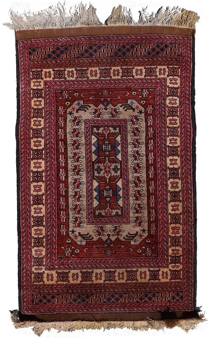 2'x4' One Of A Kind Afghan Silk and Wool Rug