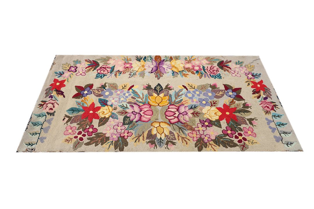 3'x5' Antique American Hook Rug | Vintage Hooked Area Rug