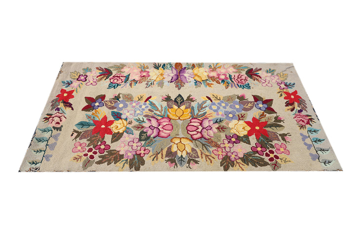 3'x5' Antique American Hook Rug | Vintage Hooked Area Rug