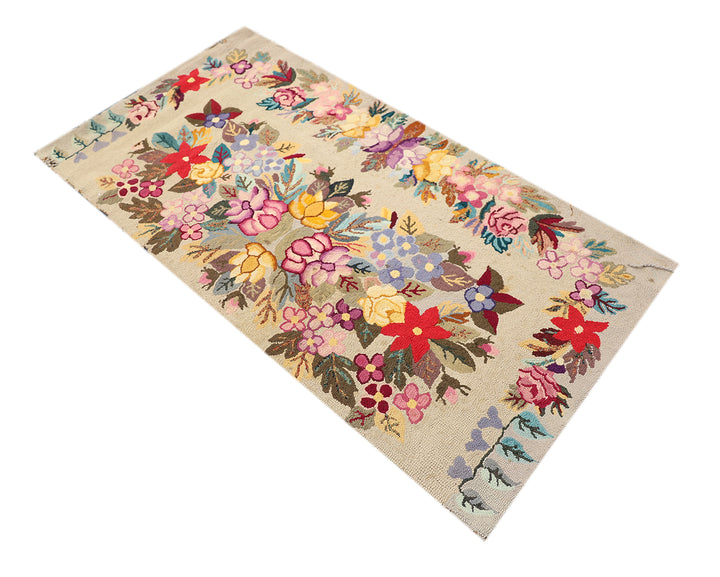 3'x5' Antique American Hook Rug | Vintage Hooked Area Rug