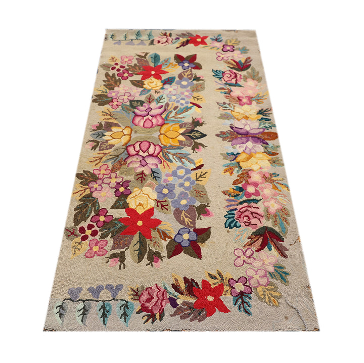 3'x5' Antique American Hook Rug | Vintage Hooked Area Rug