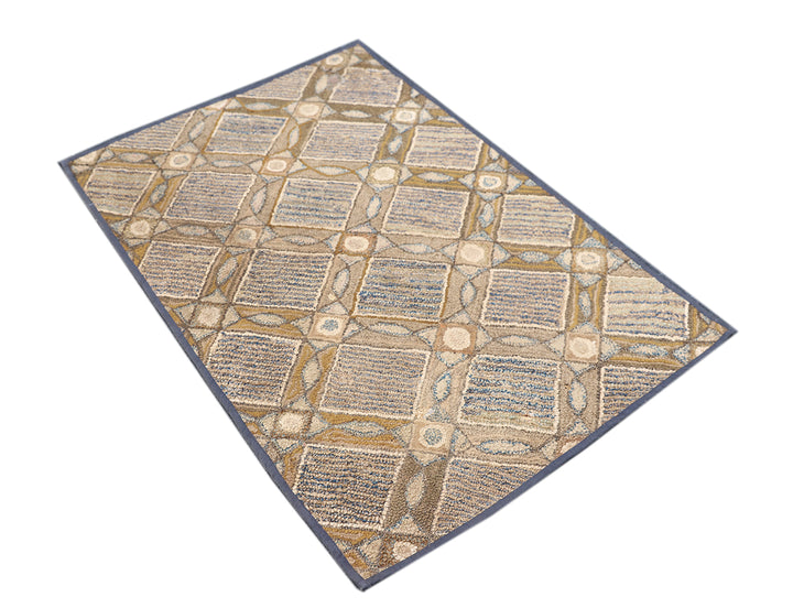 3'x4' Vintage American Hooked Area Rug | Geometric Area Rug