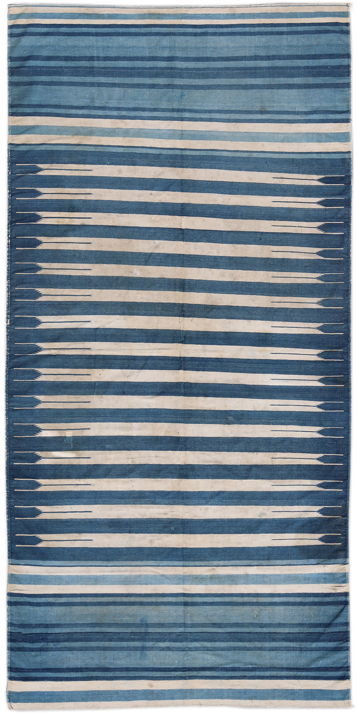 6'x12' Blue and White Antique Agra Cotton Dhurrie Rug