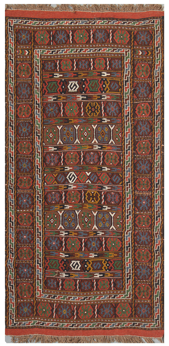 4’x6’ Tribal Oersian Qutchan Embroidered Soumak Kilim