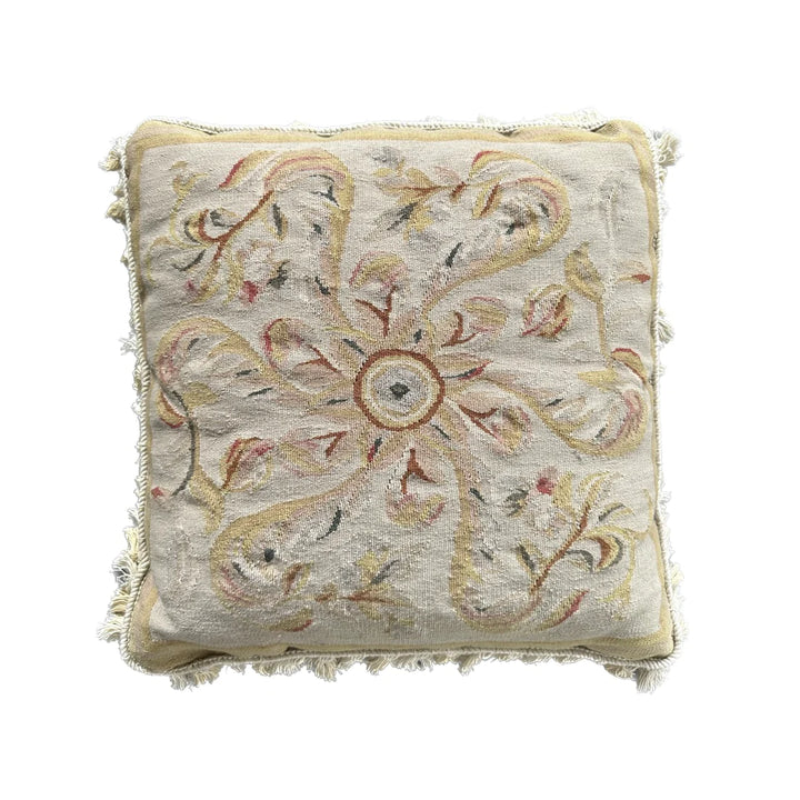 20"x20" Cream Beige Tan Floral Aubusson Style Pillowcase