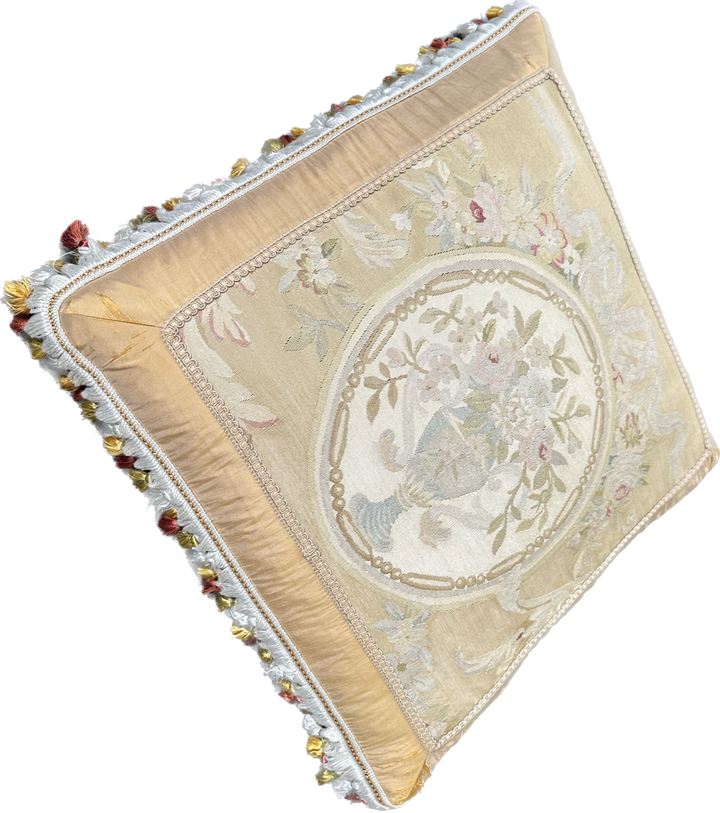 24''x24'' Very Fine Hand-Woven Silk French Aubusson Style Pillowcase