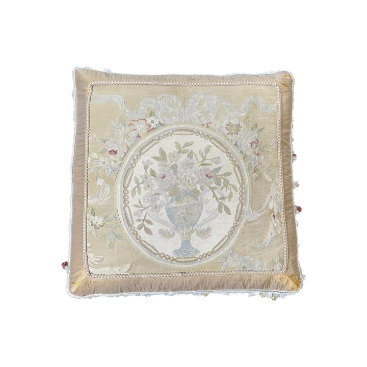 24''x24'' Very Fine Hand-Woven Silk French Aubusson Style Pillowcase