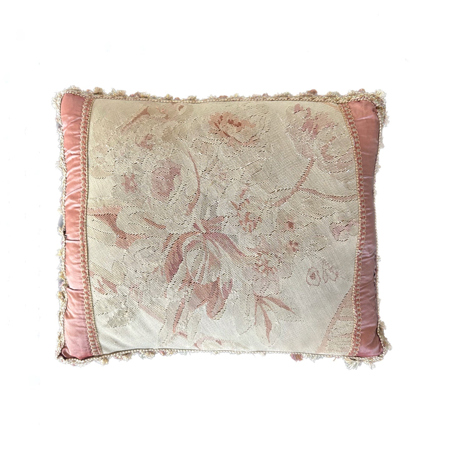 24" x 24" Peach Pink Floral Vintage French Aubusson Silk Pillow Case