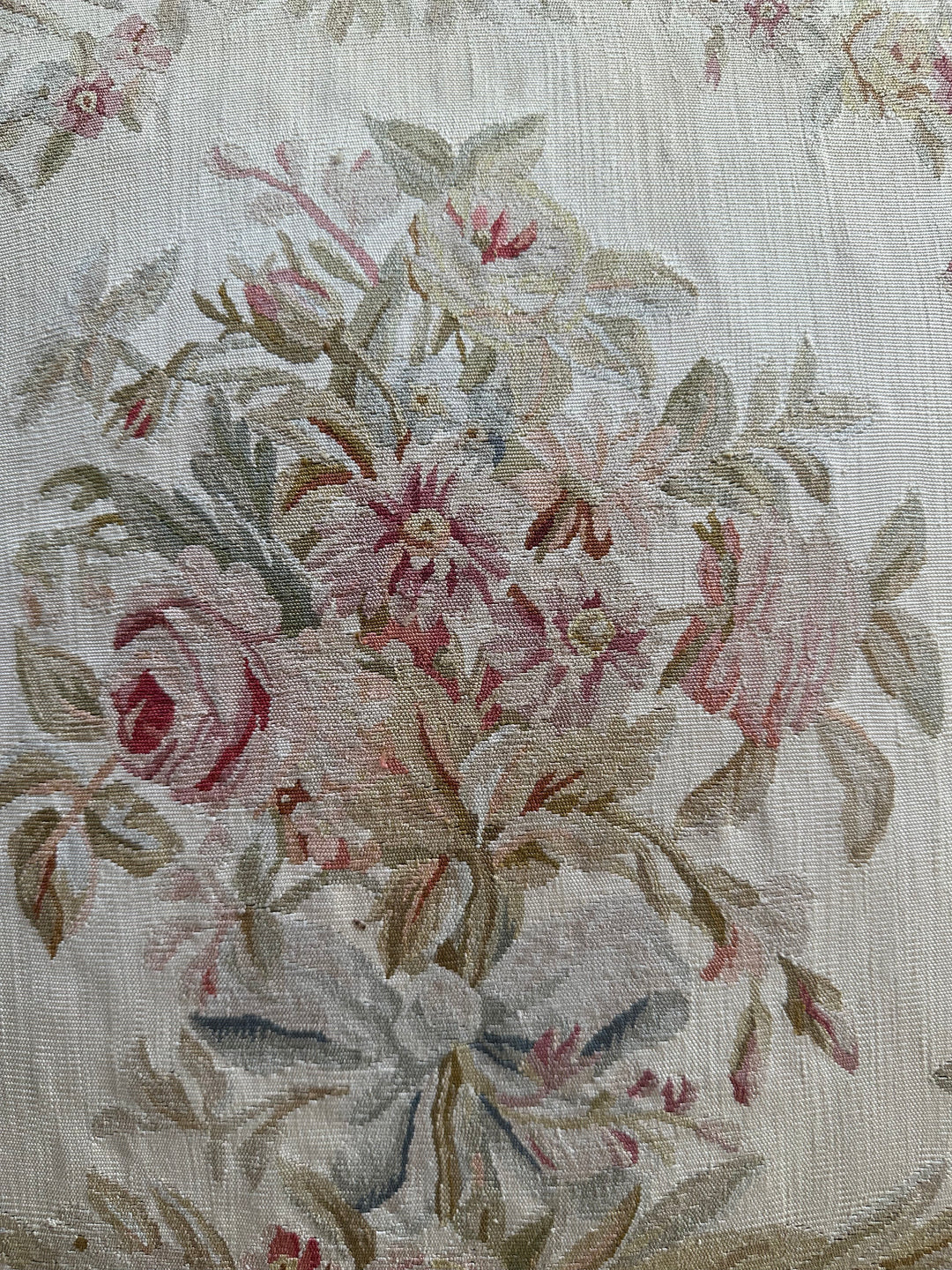 24" x 24" Beige and Cream Pink Floral Aubusson Style Silk Pillowcase