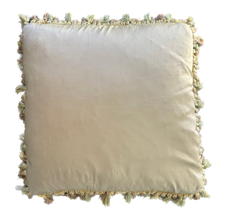 24" x 24" Beige and Cream Pink Floral Aubusson Style Silk Pillowcase