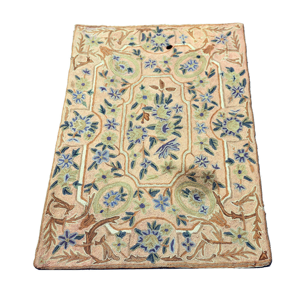 2'x4' Pink Floral Area Rug | Indian Chainstitched Rug