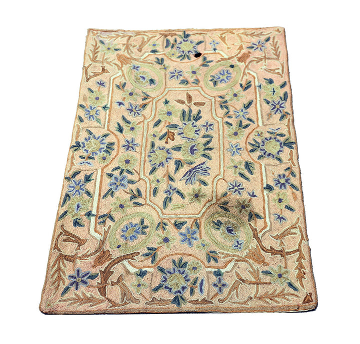 2'x4' Pink Floral Area Rug | Indian Chainstitched Rug