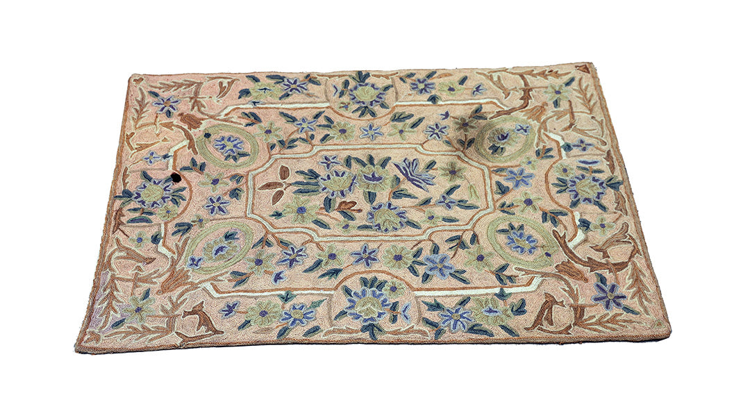 2'x4' Pink Floral Area Rug | Indian Chainstitched Rug