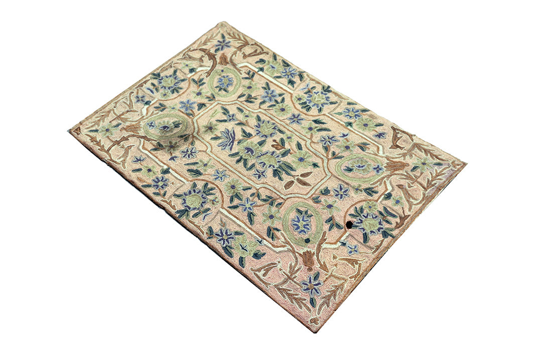 2'x4' Pink Floral Area Rug | Indian Chainstitched Rug