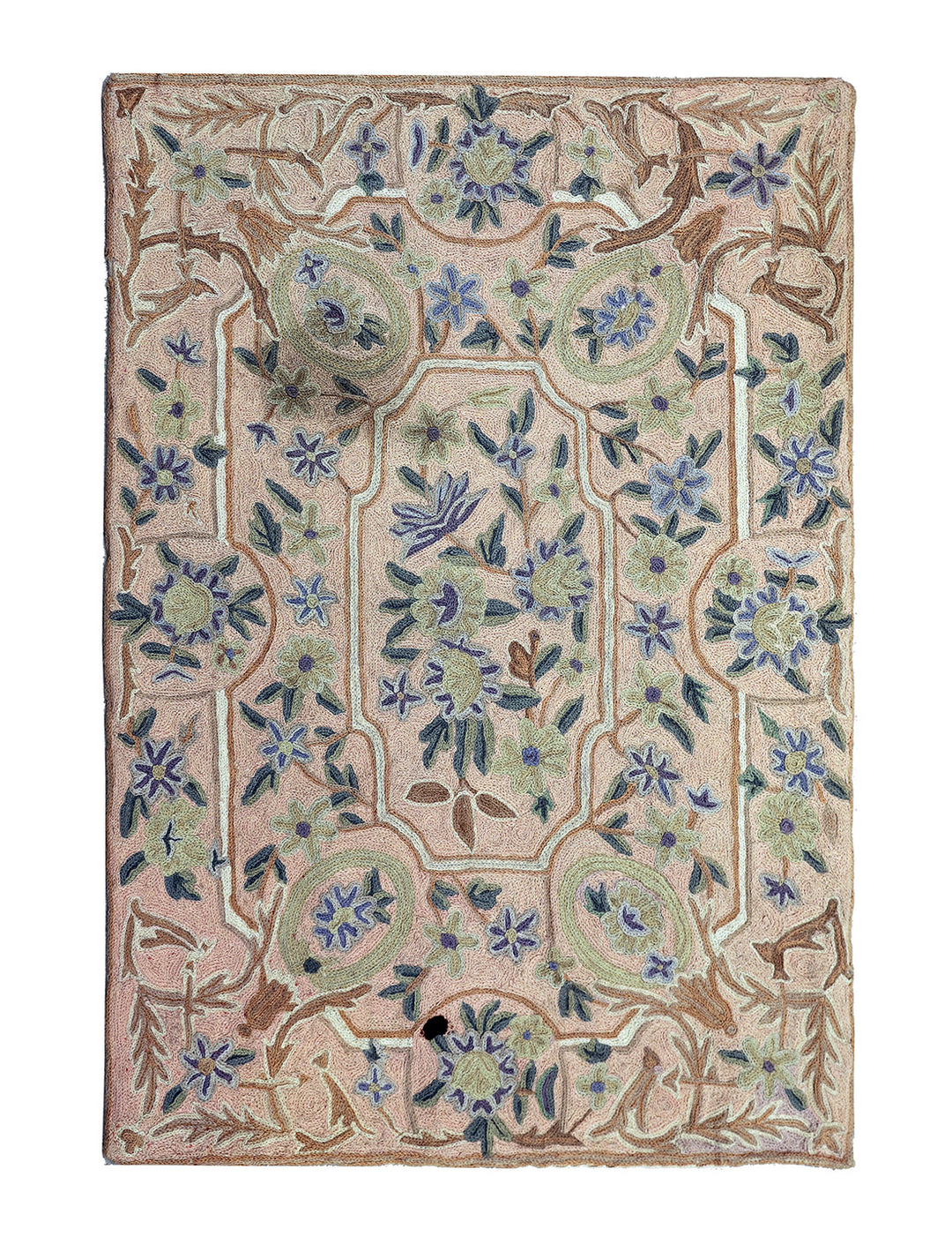 2'x4' Pink Floral Area Rug | Indian Chainstitched Rug